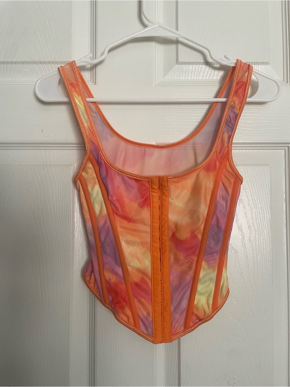 Shein BAE Women’s size Small Tie-Dye Orange Sunset Front Hook Corset Top